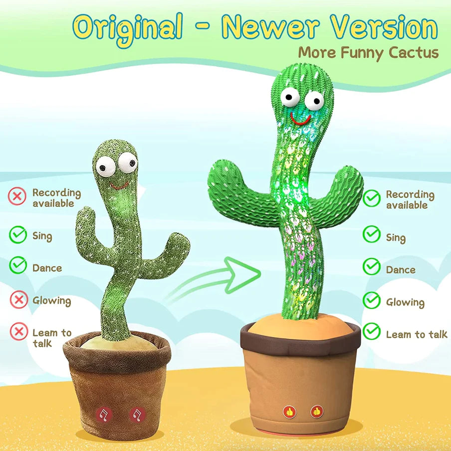 Dancing Cactus Plush Toy Doll - Singing, Talking, Recording, and LED Light-Up Fun Gift