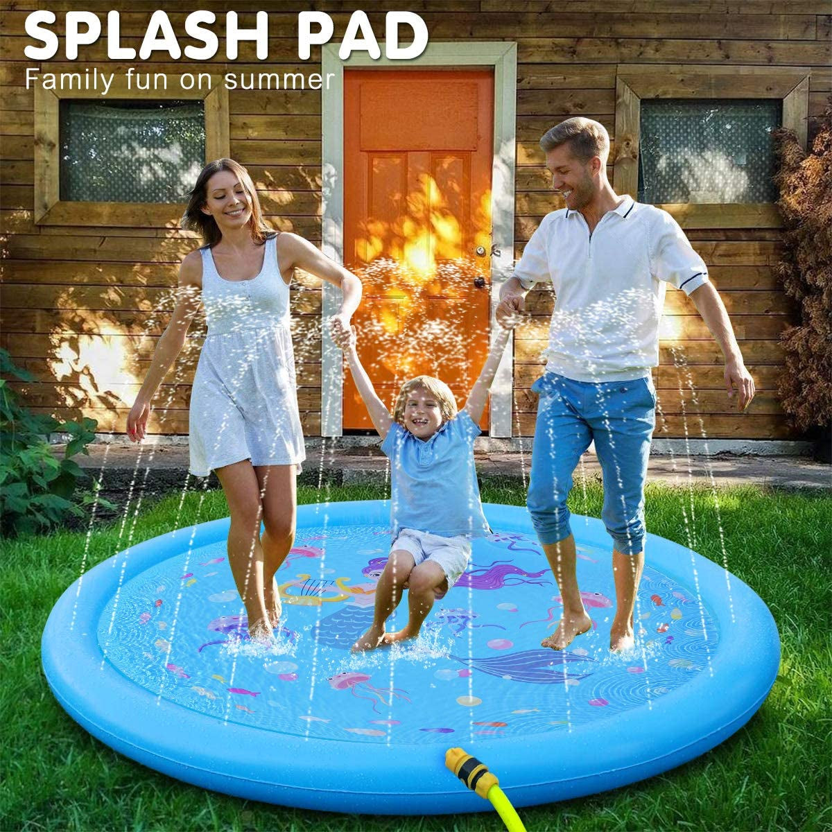 3-in-1 Kids Sprinklers for Outside - 59" Mermaid Splash Pad, Baby Pool, and Water Toys for Toddlers & Young Children (Ages 1-5)