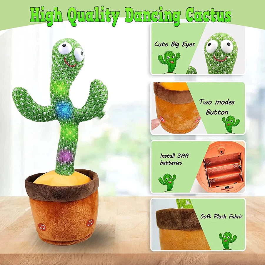Dancing Cactus Plush Toy Doll - Singing, Talking, Recording, and LED Light-Up Fun Gift