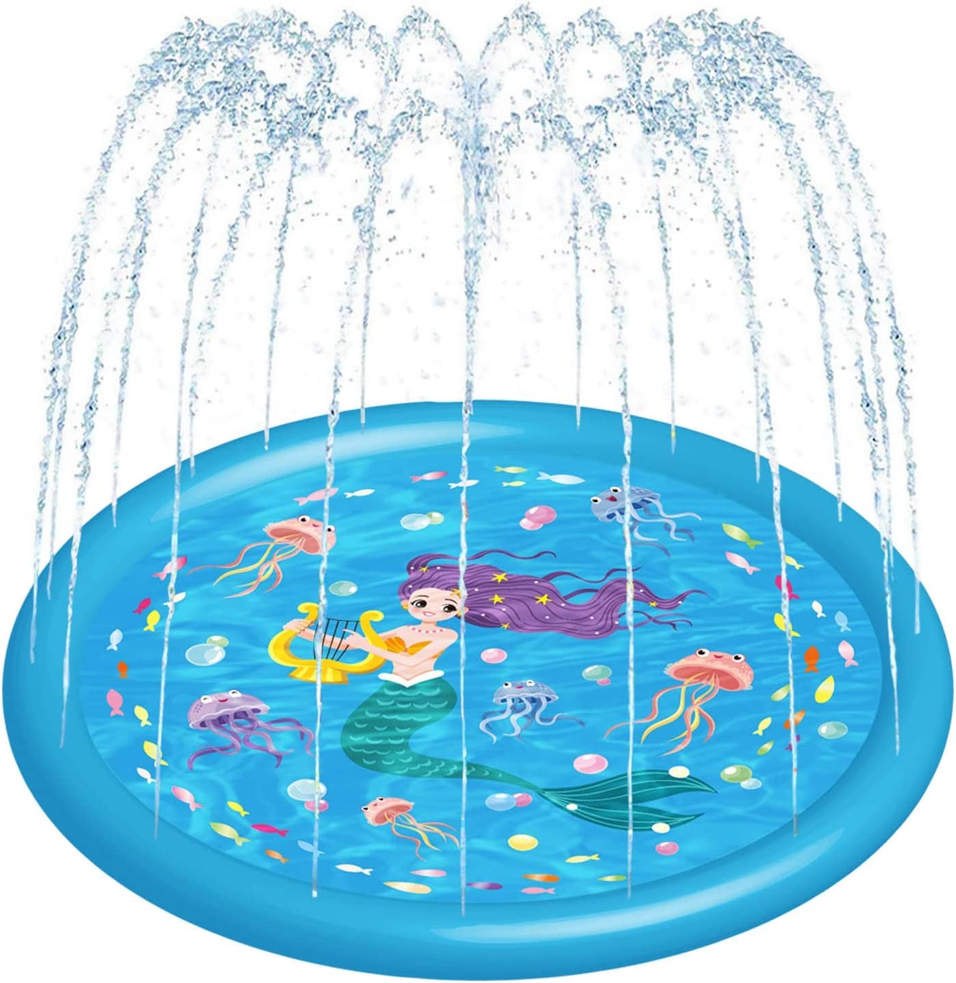 3-in-1 Kids Sprinklers for Outside - 59" Mermaid Splash Pad, Baby Pool, and Water Toys for Toddlers & Young Children (Ages 1-5)