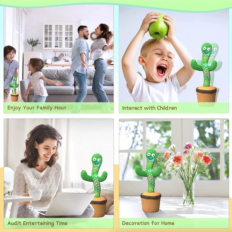 Dancing Cactus Plush Toy Doll - Singing, Talking, Recording, and LED Light-Up Fun Gift