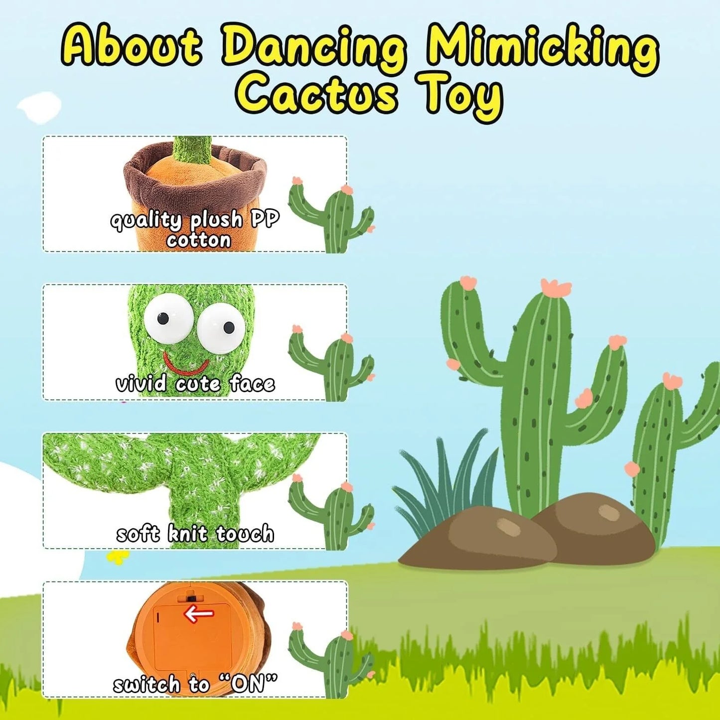 Dancing Cactus Plush Toy Doll - Singing, Talking, Recording, and LED Light-Up Fun Gift