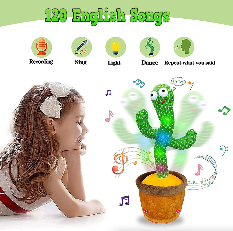 Dancing Cactus Plush Toy Doll - Singing, Talking, Recording, and LED Light-Up Fun Gift