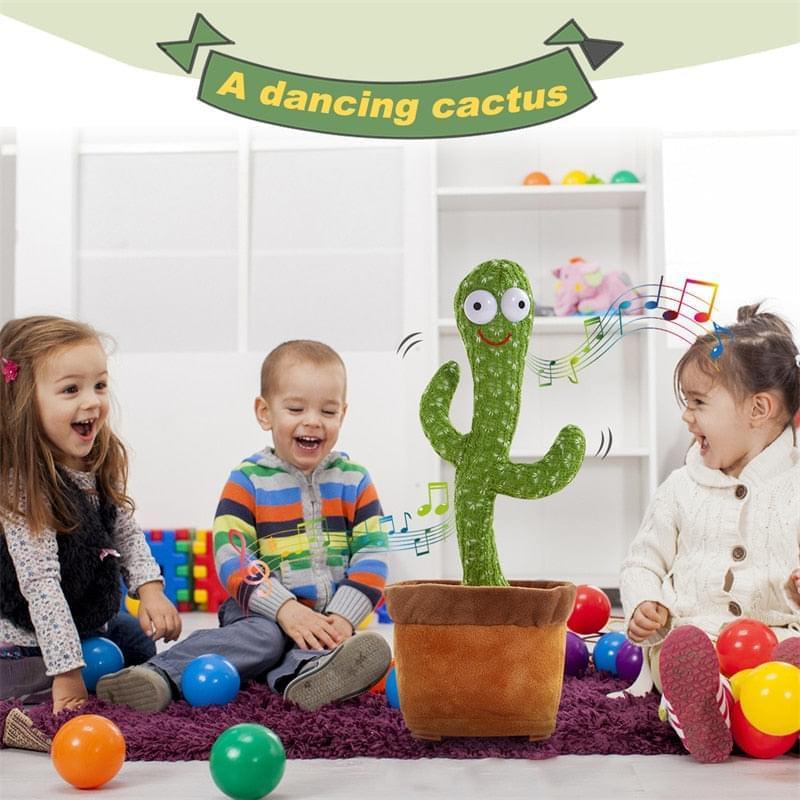 Dancing Cactus Plush Toy Doll with colorful LED lights, soft plush material, and vibrant movements. Perfect for encouraging speech, social interaction, and motor skills development in children.
