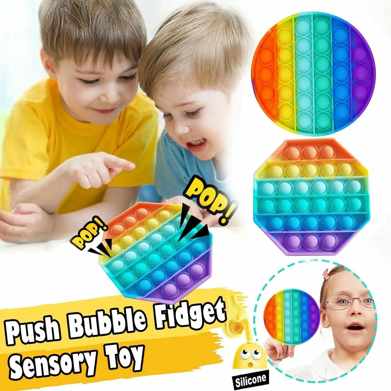 Popit Fidget Toy - Push Bubble Sensory Stress Relief Game for Kids and Families