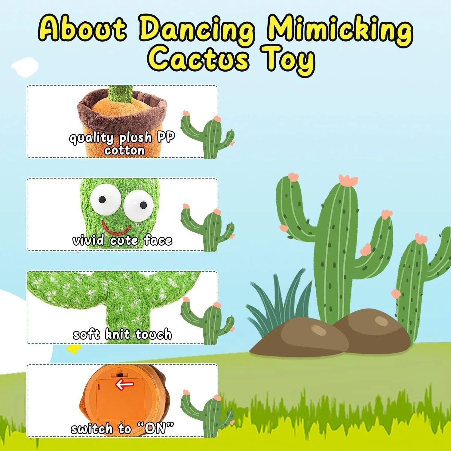 Dancing Cactus Plush Toy Doll - Singing, Talking, Recording, and LED Light-Up Fun Gift